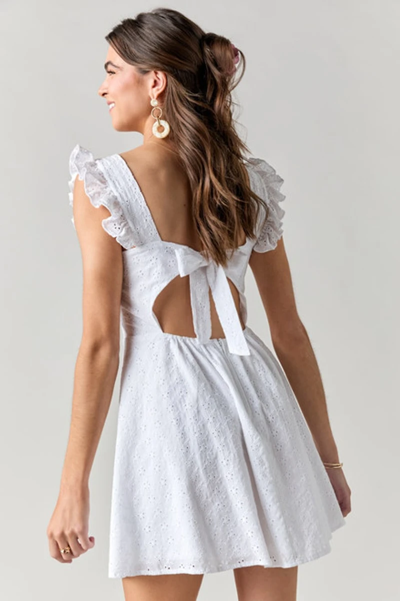 Cindy Bow Back Eyelet Mini Dress