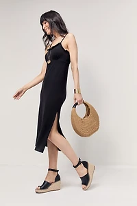 Sally Rib Knit Ruffle Trim Midi Dress