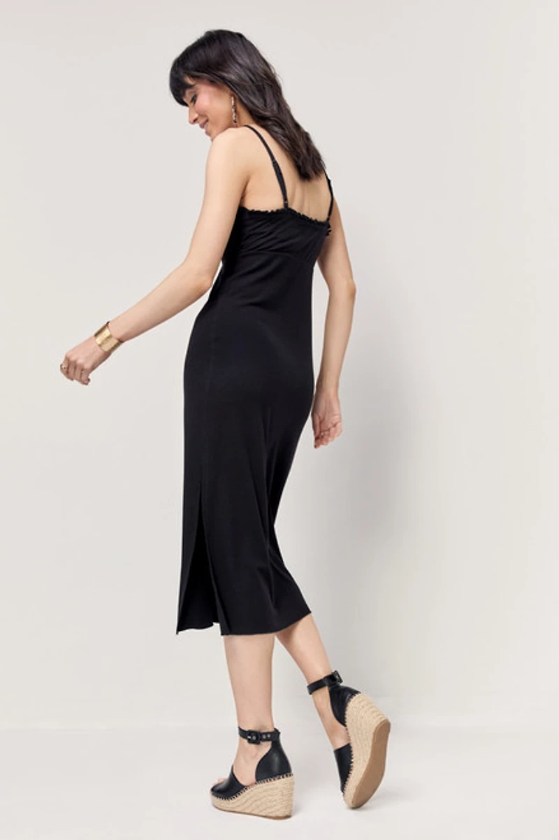 Sally Rib Knit Ruffle Trim Midi Dress