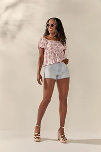 Buffy Destructed Fray Hem Denim Shorts