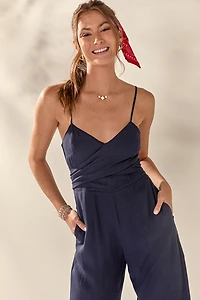 Trina Linen Cross Front Jumpsuit