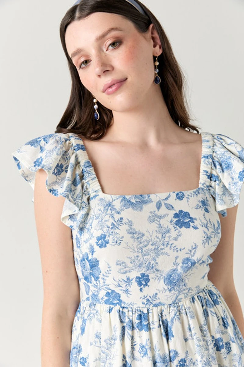 Bella Bow Back Postcard Print Mini Dress