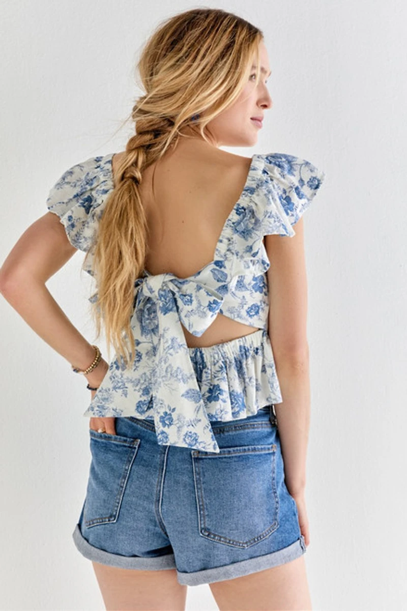 Bella Floral Flutter Sleeve Bow Back Top