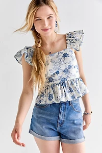 Bella Floral Flutter Sleeve Bow Back Top