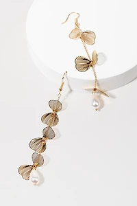 Emma Linear Metal Petal Pearl Drop Earrings