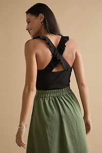 Jeanna Cross Back Ruffle Bodysuit