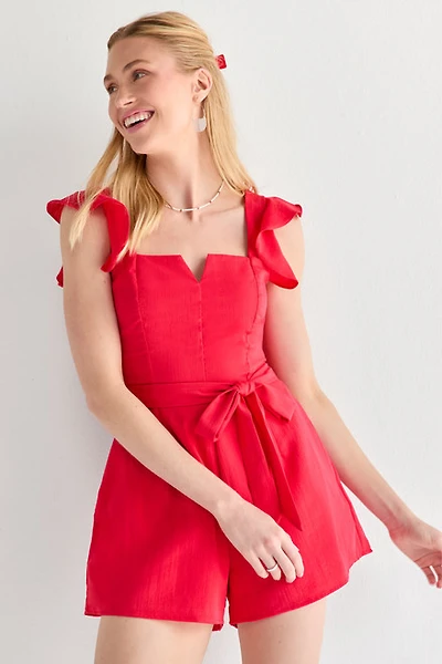 Ella Tie Front Linen Romper