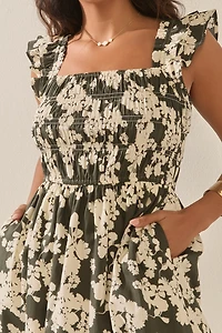 Marcia Floral Ruffle Strap Midi Dress