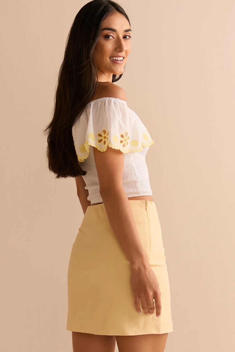 Crystal Button Mini Skirt