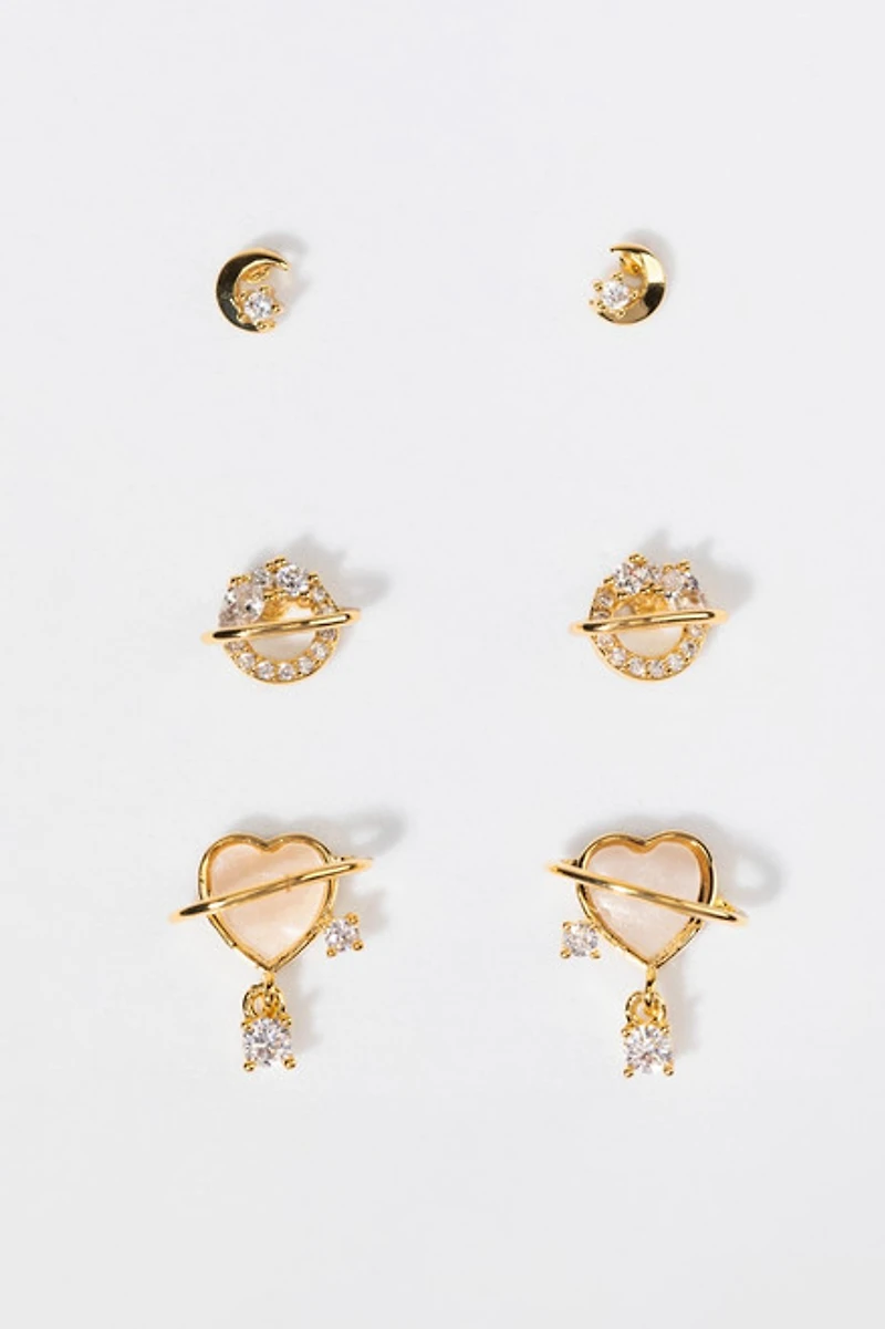 Ann Crystal And Gold Earring Set