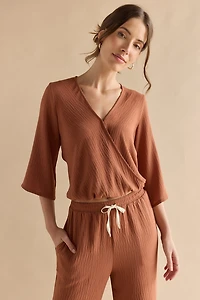 Lucy Elastic Hem Wrap Blouse Top