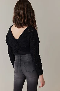 Hello Franki Pointelle Knot Back Sweater for girls