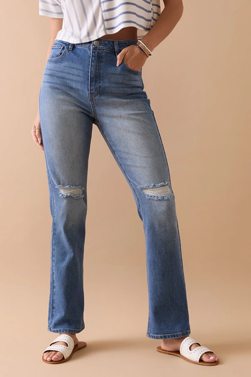 Bonnie Kick Crop Destructed Denim Jeans
