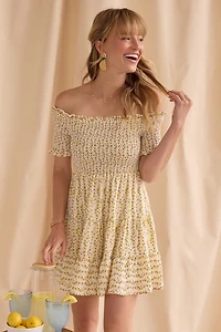 Sharon Smocked Off Shoulder Floral Mini Dress