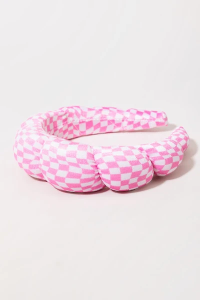 Louise Pink Wavy Checkered Puffy Spa Headband