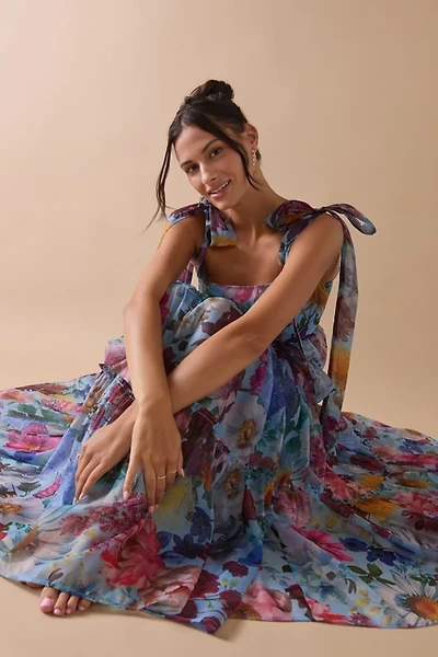 Alahna Tie Strap Light Blue Floral Maxi Dress