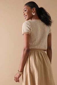 Layla Rib Pattern Tie Front Cropped Sweater Top