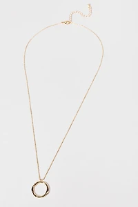 Erin Long Chain Link Circle Pendant Gold Necklace