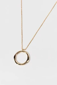 Erin Long Chain Link Circle Pendant Gold Necklace