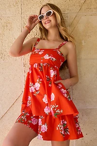 Susan Floral Pleated Upper Mini Dress