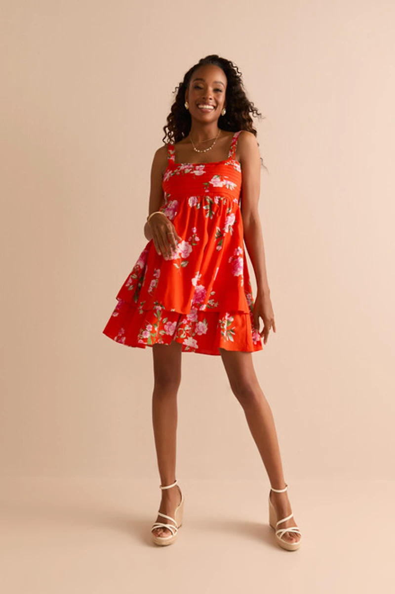 Susan Floral Pleated Upper Mini Dress