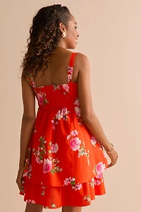 Susan Floral Pleated Upper Mini Dress