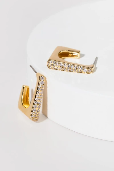 Fern Crystal And Gold Pave Front Square Hoop Earrings
