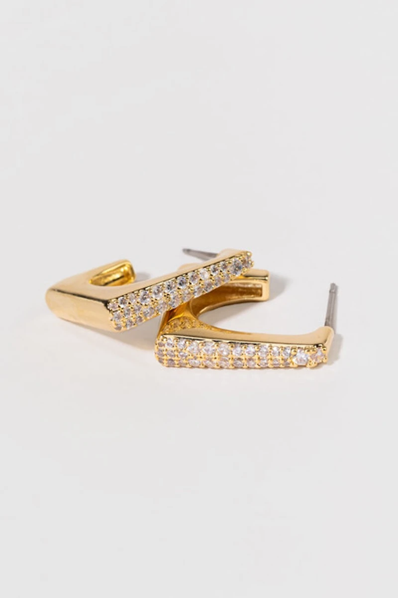 Fern Crystal And Gold Pave Front Square Hoop Earrings