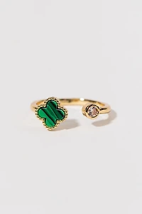 Kristine Adjustable Crystal Clover Gold Ring