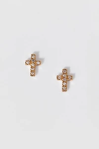 Claudia Crystal And Gold Cross Stud Earrings