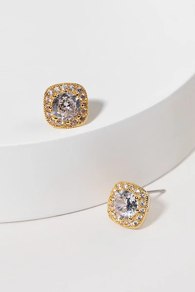 Jocelyn Cushion Set Pave Trim Crystal Stud Earrings