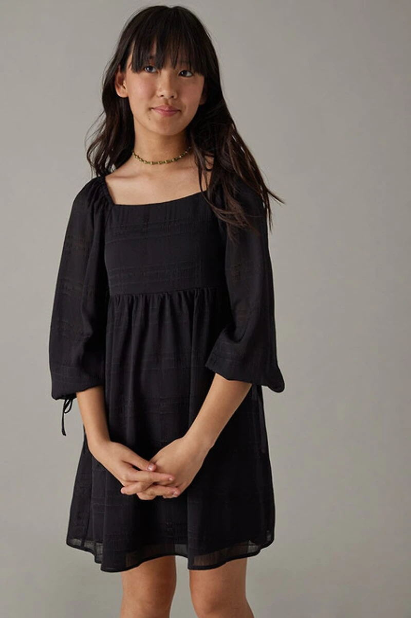 Hello Franki Puff Sleeve Plaid Tonal Gauze Dress for girls