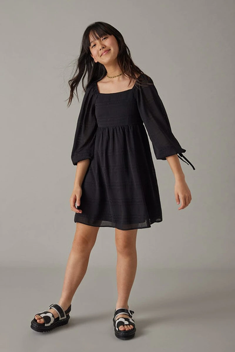 Hello Franki Puff Sleeve Plaid Tonal Gauze Dress for girls