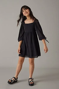Hello Franki Puff Sleeve Plaid Tonal Gauze Dress for girls