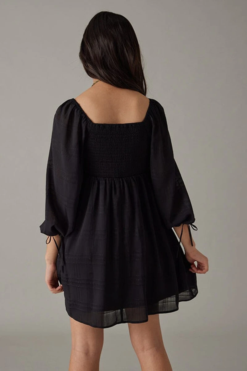 Hello Franki Puff Sleeve Plaid Tonal Gauze Dress for girls