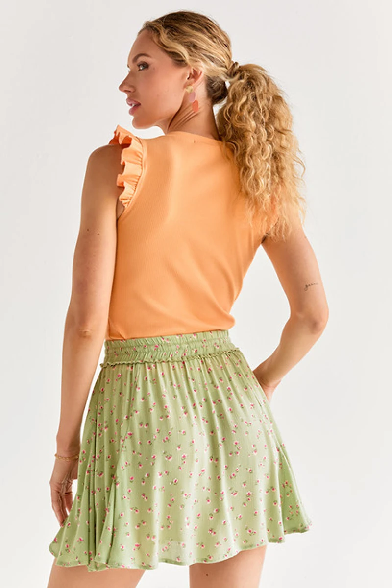 Lessie Rib Knit Flutter Sleeve Crewneck Top