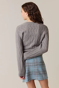 Hello Franki Balloon Sleeve Pointelle Cardigan for girls
