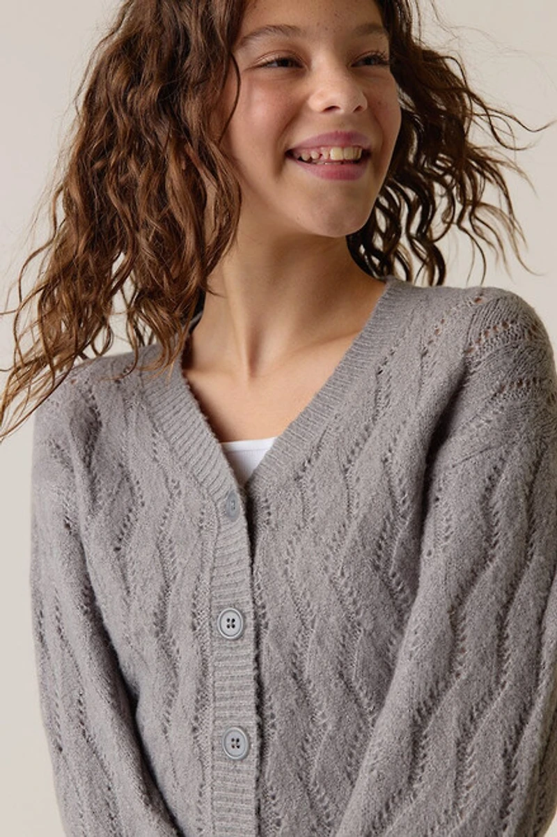 Hello Franki Balloon Sleeve Pointelle Cardigan for girls