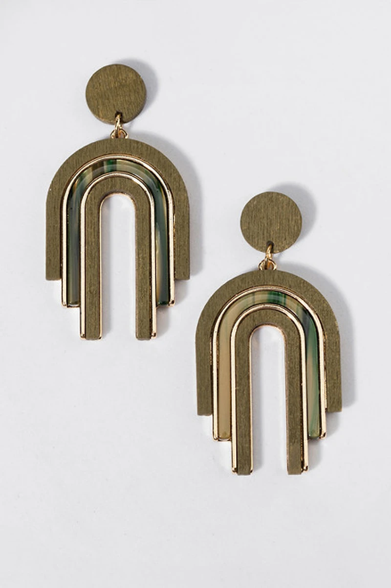 Patti Wood And Resin Arch Drop Earrings