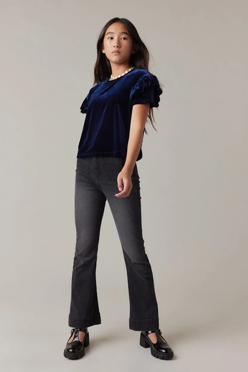 Hello Franki Ruffle Sleeve Velvet Top for girls