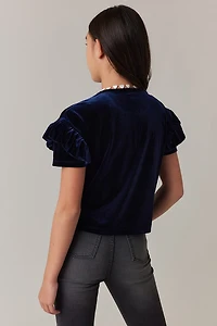 Hello Franki Ruffle Sleeve Velvet Top for girls
