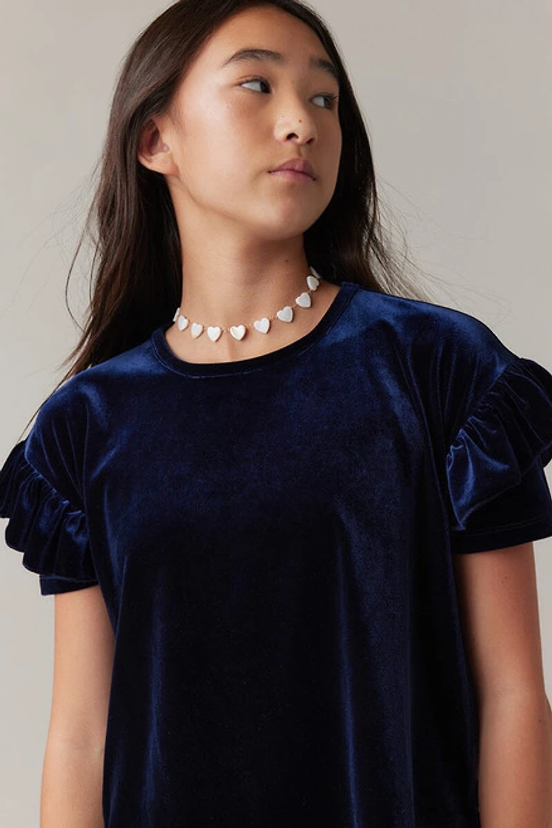 Hello Franki Ruffle Sleeve Velvet Top for girls