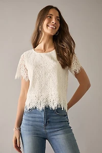 Clara Crewneck Short Sleeve Lace Blouse Top