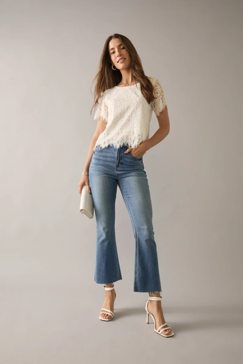 Clara Crewneck Short Sleeve Lace Blouse Top