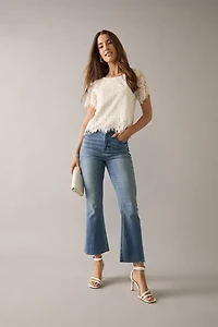 Clara Crewneck Short Sleeve Lace Blouse Top