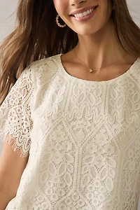 Clara Crewneck Short Sleeve Lace Blouse Top