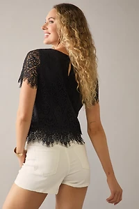 Clara Crewneck Short Sleeve Lace Blouse Top