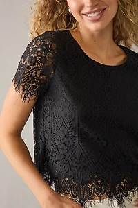 Clara Crewneck Short Sleeve Lace Blouse Top