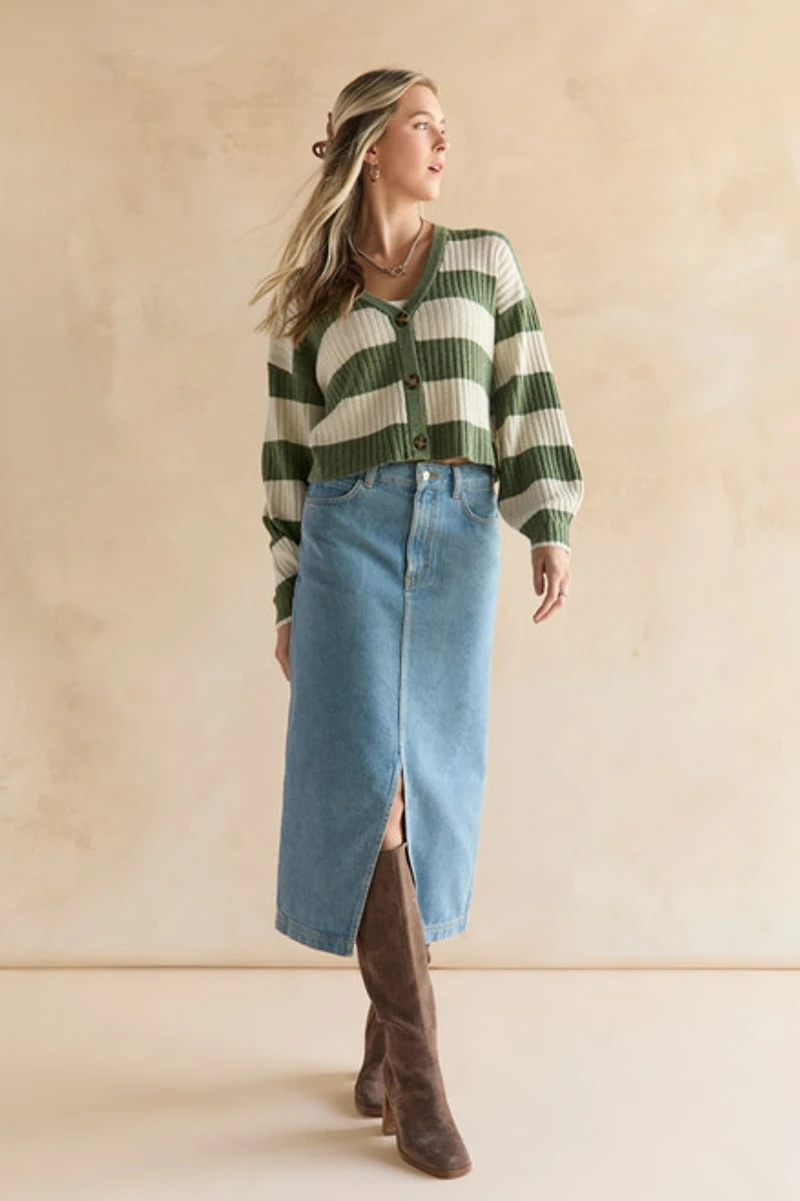 Sylvia Denim Front Slit Midi Skirt