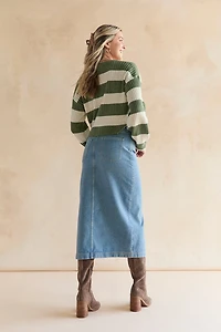 Sylvia Denim Front Slit Midi Skirt